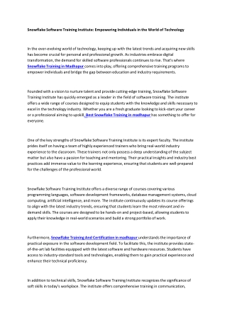 Snowflake Software Training Institute