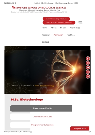 Symbiosis M.Sc. Biotechnology -M.Sc. Biotechnology Courses -SSBS