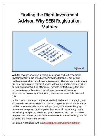 Finding the Right Investment Advisor Why SEBI Registration Matters