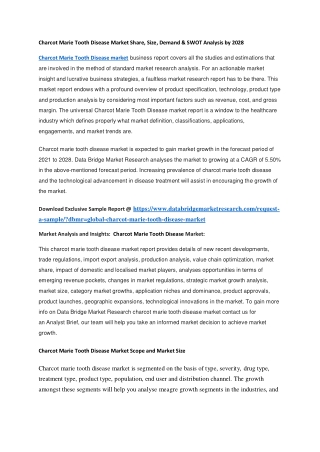 Charcot Marie Tooth Disease Market Share, Size, Demand & SWOT Analysis by 2028