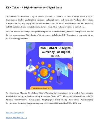 KSN Token - A Digital currency for Digital India