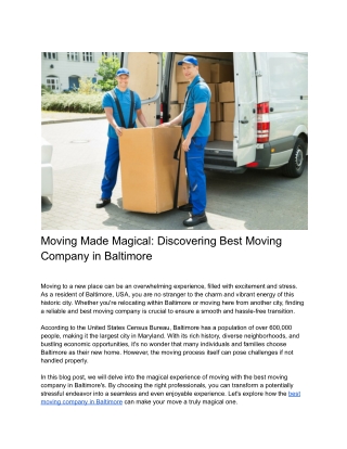 Moving Made Magical_ Discovering Best Moving Company in Baltimore