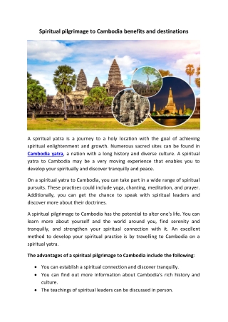 Spiritual pilgrimage to Cambodia Yatra benefits and destinations