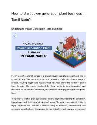 How to start power generation plant business in Tamil Nadu?