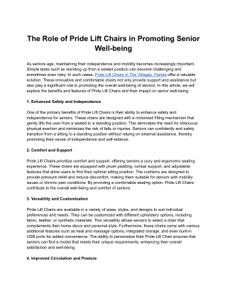 The Role of Pride Lift Chairs in Promoting Senior Well-being