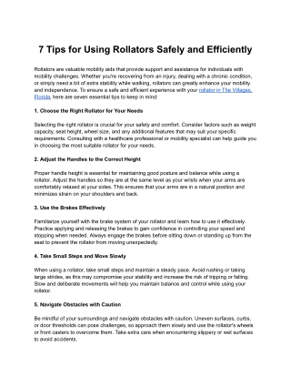 7 Tips for Using Rollators Safely and Efficiently