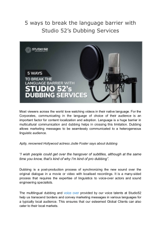5 ways to break the language barrier with Studio 52’s Dubbing Services