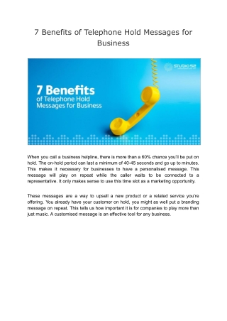 7 Benefits of Telephone Hold Messages for Business
