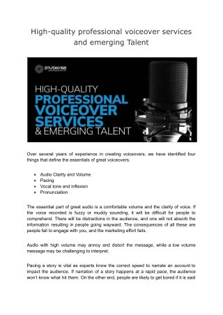 High-quality professional voiceover services and emerging Talent