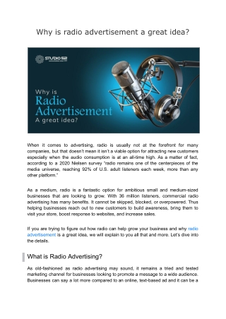 Why is radio advertisement a great idea_