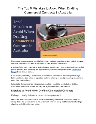 The Top 9 Mistakes to Avoid When Drafting Commercial Contracts in Australia
