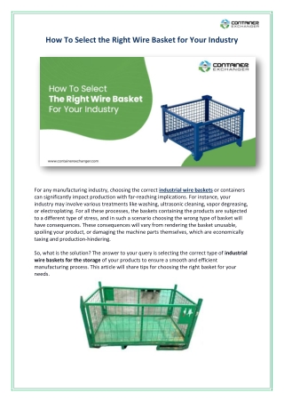 How To Select The Right Wire Basket For Your Industry