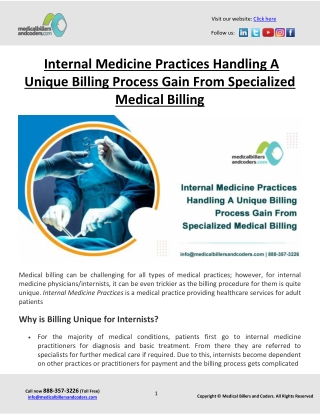 Internal Medicine Practices Handling A Unique Billing Process Gain From Specialized Medical Billing