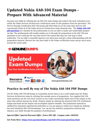 4A0-104 PDF Dumps To Quicken Your Nokia Voyage