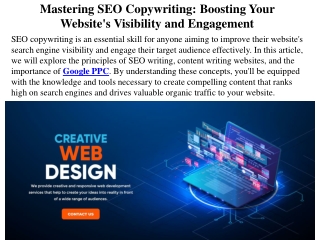 Mastering SEO Copywriting Boosting Your Website's Visibility and Engagement