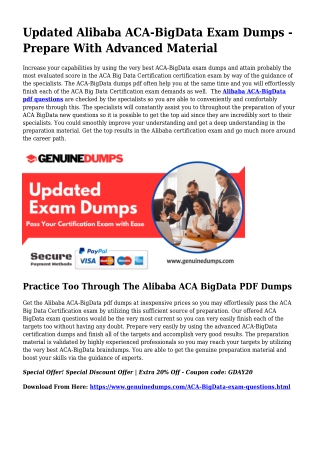 ACA-BigData PDF Dumps To Accelerate Your Alibaba Voyage