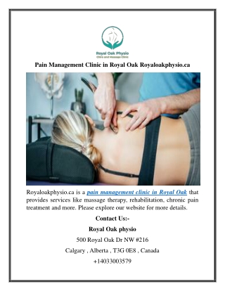 Pain Management Clinic in Royal Oak Royaloakphysio.ca