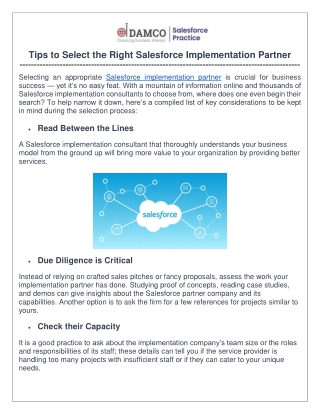 Tips to Select the Right Salesforce Implementation Partner