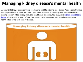 Mental health treatment for renal disease patients