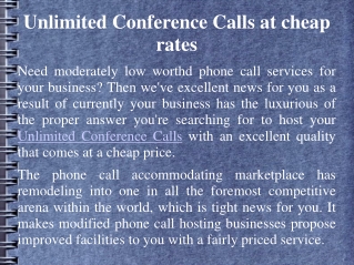 Unlimited Conference Calls at cheap rates