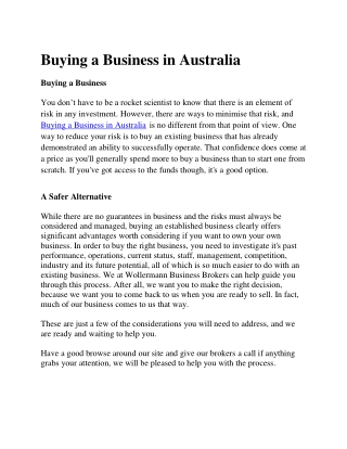 Buying a Business in Australia PDF