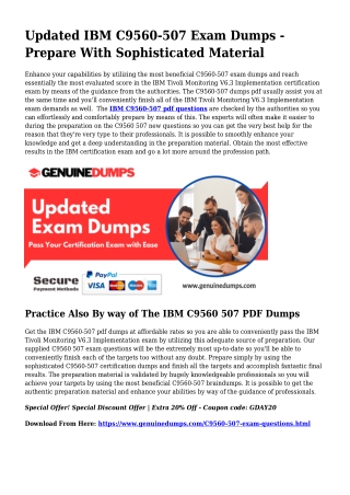 C9560-507 PDF Dumps The Quintessential Source For Preparation