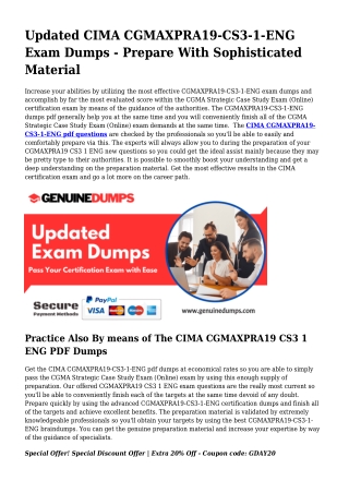 CGMAXPRA19-CS3-1-ENG PDF Dumps To Accelerate Your CIMA Journey