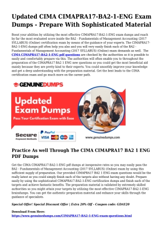 CIMAPRA17-BA2-1-ENG PDF Dumps The Quintessential Supply For Preparation