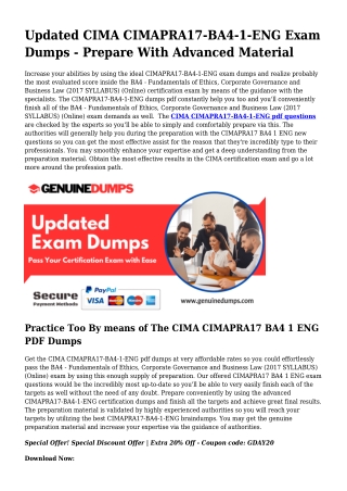 CIMAPRA17-BA4-1-ENG PDF Dumps For Ideal Exam Results