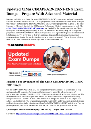 Essential CIMAPRA19-E02-1-ENG PDF Dumps for Prime Scores