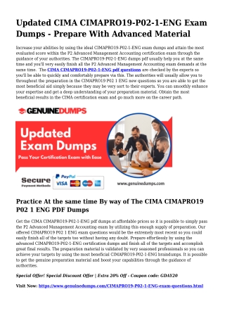 Necessary CIMAPRO19-P02-1-ENG PDF Dumps for Top rated Scores