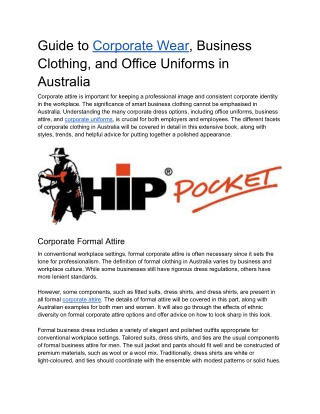 Guide to Corporate Wear, Business Clothing, and Office Uniforms in Australia