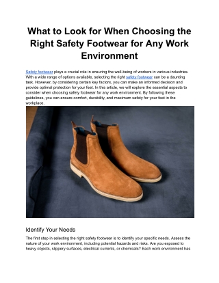What to Look for When Choosing the Right Safety Footwear for any Work Environment