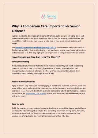Why Is Companion Care Important For Senior Citizens