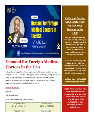 Demand for Foreign Medical Doctors in the USA