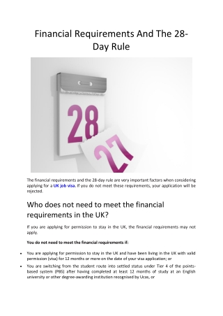 Financial Requirements And The 28-Day Rule