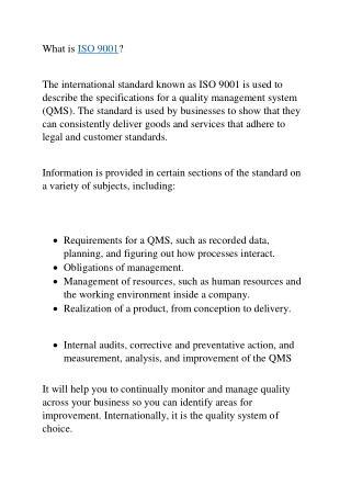 ISO9001 Consultants for a certifiable Quality Management System