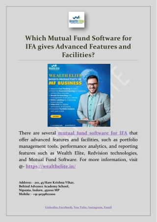 Which Mutual Fund Software for IFA gives Advanced Features and Facilities