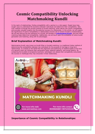 Cosmic Compatibility Unlocking Matchmaking Kundli