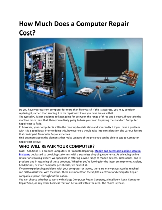 How Much Does a Computer Repair Cost-