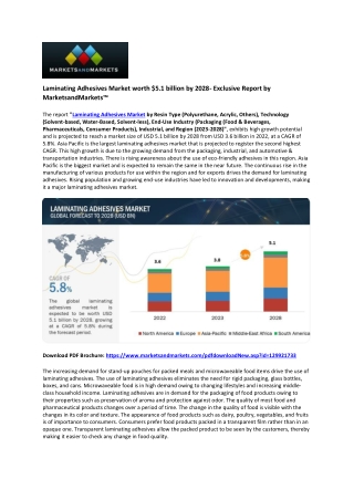 Laminating Adhesives Market Calculate to Reach $5.1 Billion by 2028