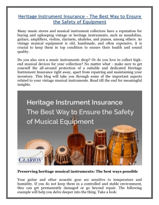 Heritage Instrument Insurance - The Best Way to Ensure the Safety of Equipment