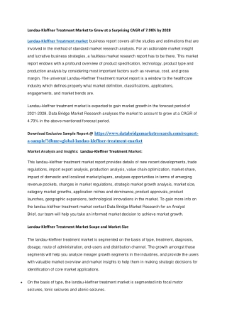 Landau-Kleffner Treatment Market to Grow at a Surprising CAGR of 7.98 by 2028