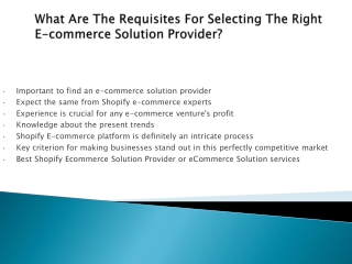 What are the requisites for selecting the right e-commerce solution provider