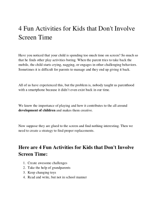 4 Fun Activities for Kids that Don't Involve Screen Time