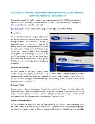 Ford Parts UK: Your One-Stop Destination for Aftermarket & Genuine Ford Parts, S