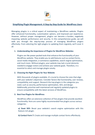 Simplifying Plugin Management: A Step-by-Step Guide for WordPress Users