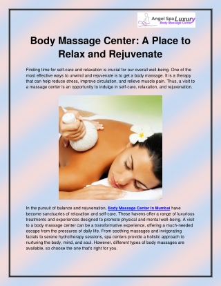 Body Massage Center In Mumbai