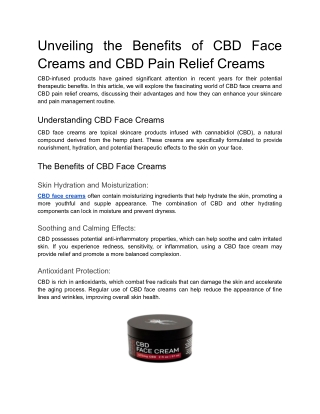 Unveiling the Benefits of CBD Face Creams and CBD Pain Relief Creams