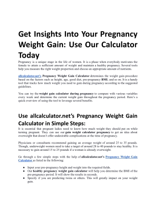 Get Insights into Your Pregnancy Weight Gain Use Our Calculator Today